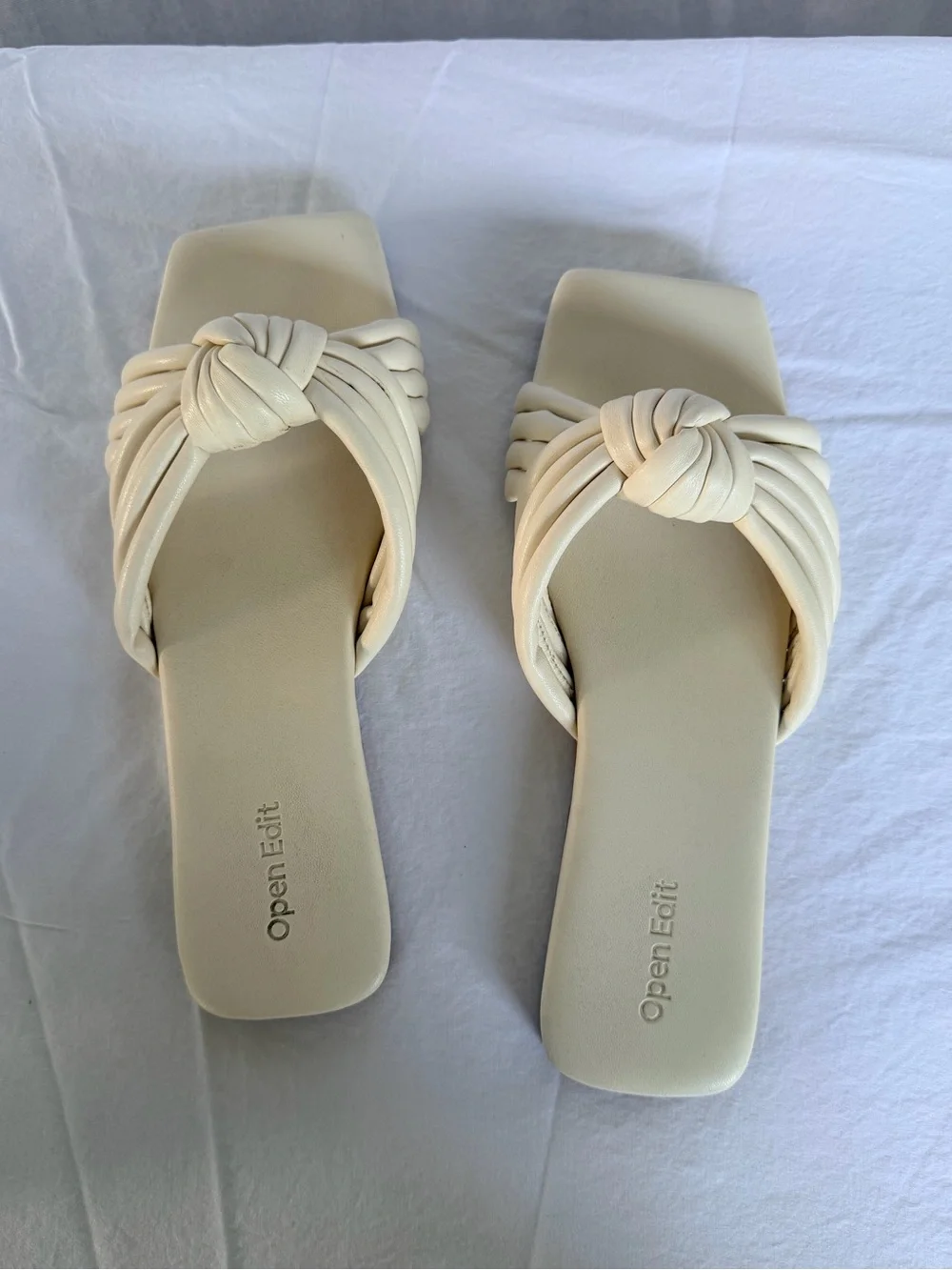 Open Edit Ivory Knot Slide Sandals 8 Square Toe Quiet Luxury Minimalist